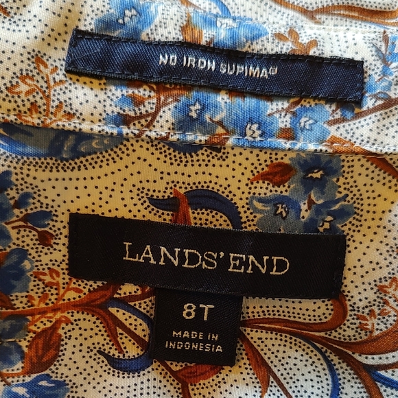Land's End No Iron Supima Cotton Button Down Bluebird Blouse SZ: 8T - Picture 10 of 12
